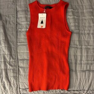 Red Ribbed Fitted Tank Top